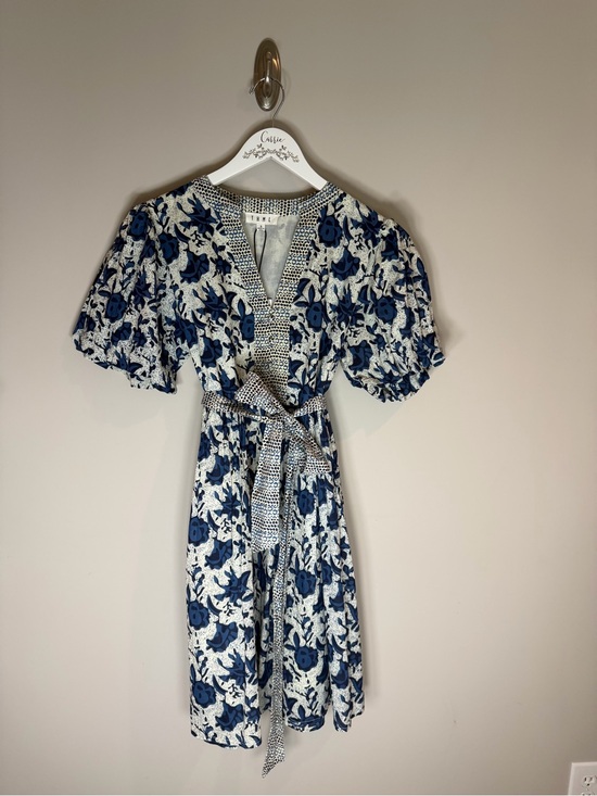 THML Dresses & Skirts - THML Blue Floral Puff Sleeve Belted Mini Dress NWT Size S
